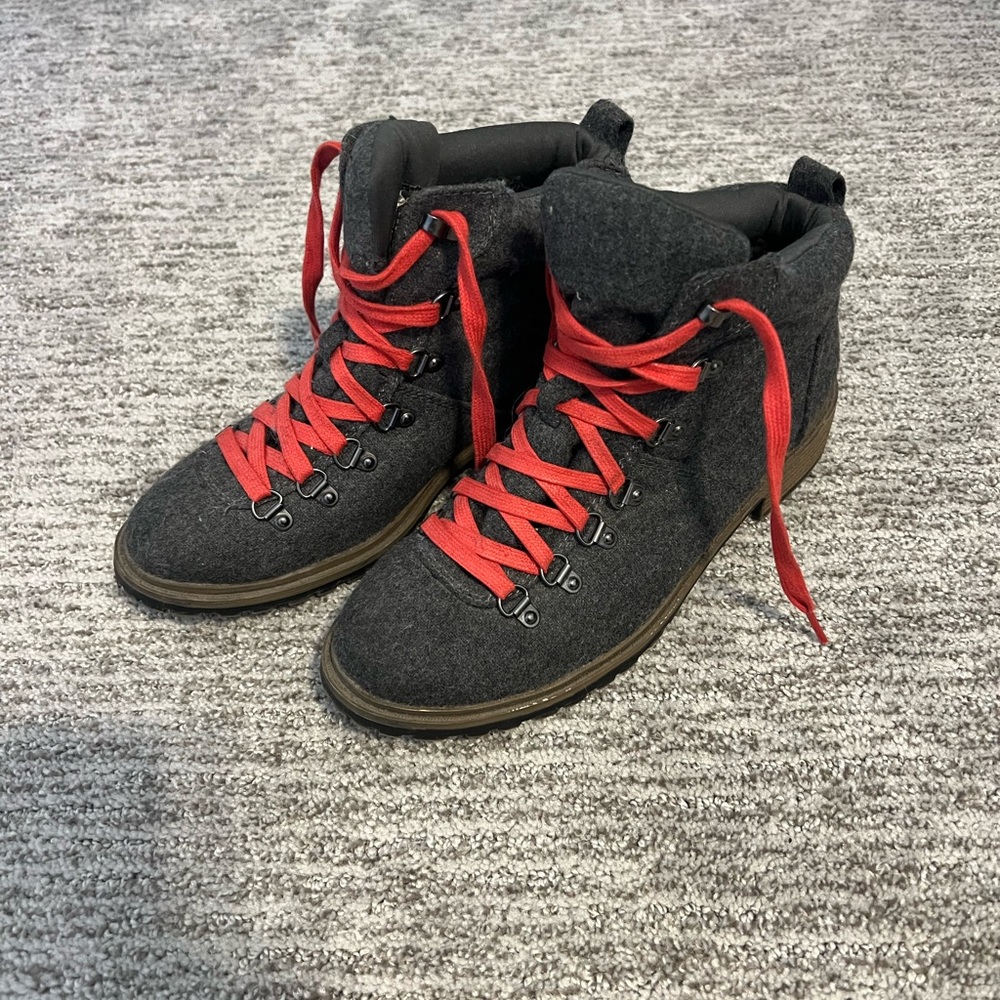Charcoal Ankle Boots with Red Laces